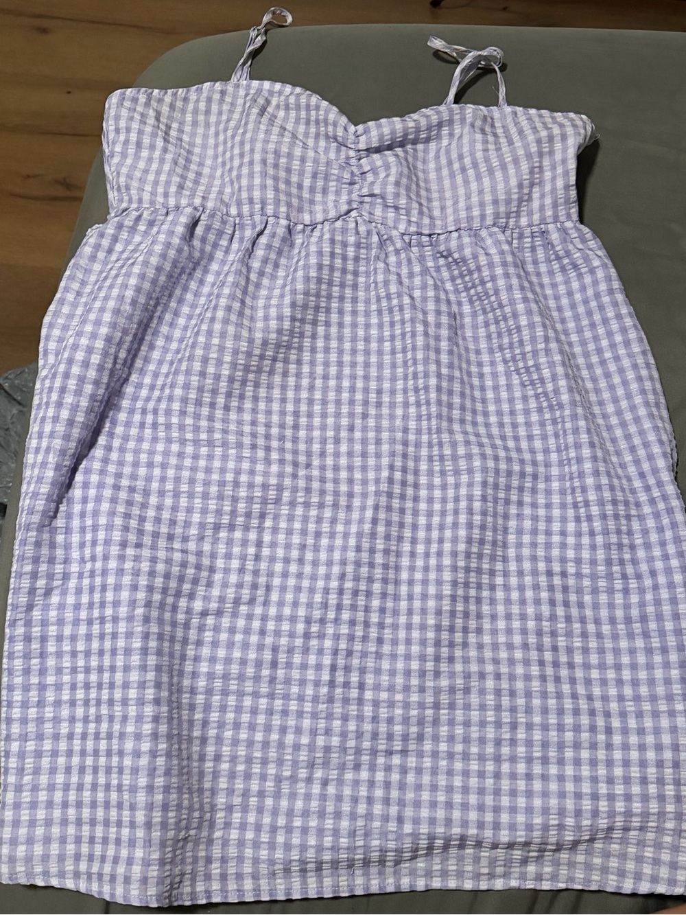 Lilac Gingham Mini Dress with Tie Straps